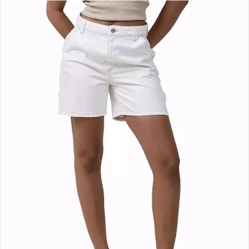 Cotton On White Ivory Carpenter Denim Shorts High Waisted Size 2 Utility